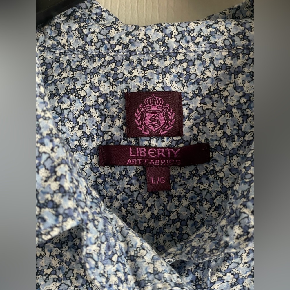 Liberty London Floral Cotton Shirt L Blue Art Fabric Tana Lawn - Picture 5 of 13